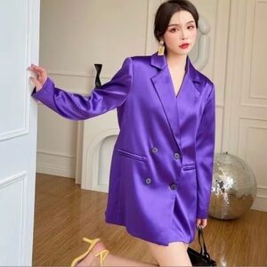 Vibrant Purple Women's Double-Breasted Blazer